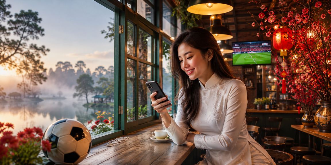 Người dùng Đà Lạt xem bóng đá trên điện thoại trong bối cảnh áo dài