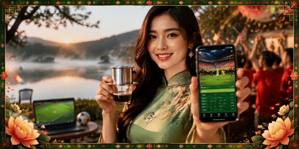 Người dùng Đà Lạt xem thể thao trên điện thoại trong không gian cà phê